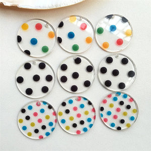 50pcs 35mm Round Polka Dots Resin Charms Earring Necklace Pendants