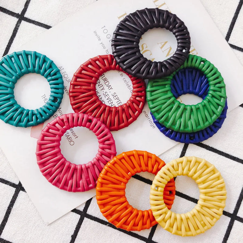 50pcs 47*47mm Hollow Out Circle Round Rattan Necklace Pendant Charms