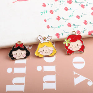 60pcs Colorful Enamel Alloy Girl Head Necklace Pendants Ornament Accessories