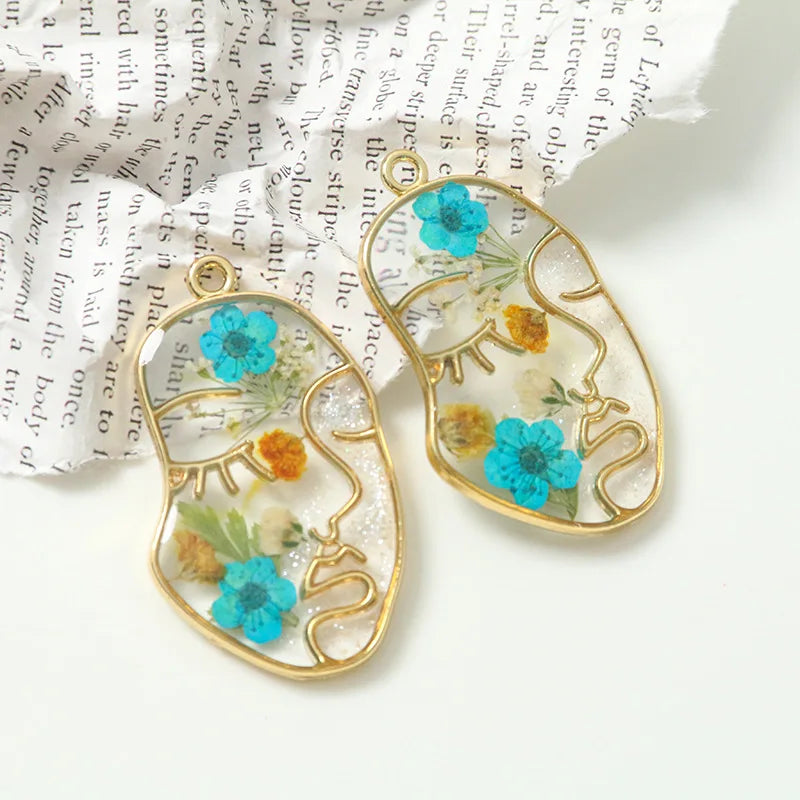 DIY Jewelry Findings Immortal Flower Dried Glitter Abstract Beauty Face Ornament