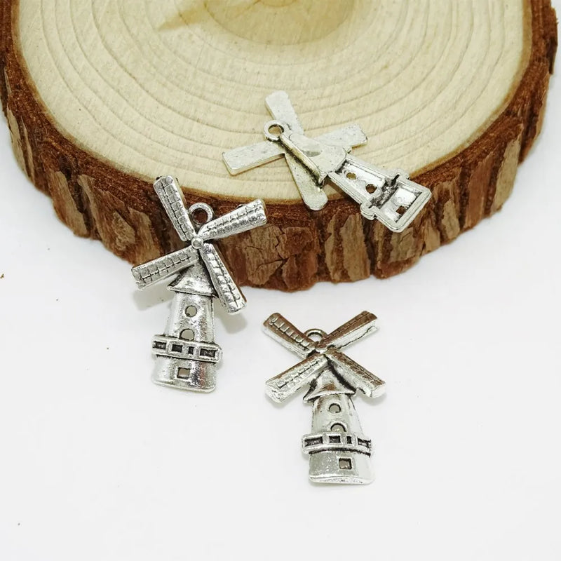 Antique Silver The Windmill House Charm Vintage Jewelry Findings