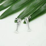 Antique Silver 3D Wine Glass Charm Pendants Bulk