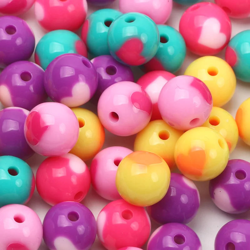 Colorful Beads Heart Pattern Round Balls 12mm Acrylic Beads DIY Jewelry