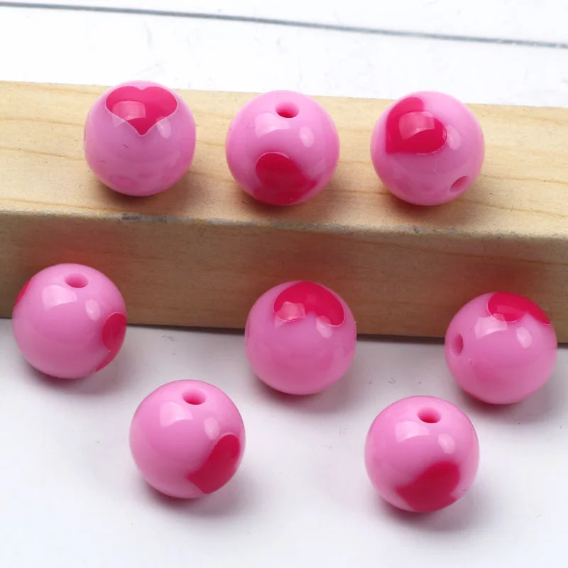 Colorful Beads Heart Pattern Round Balls 12mm Acrylic Beads DIY Jewelry