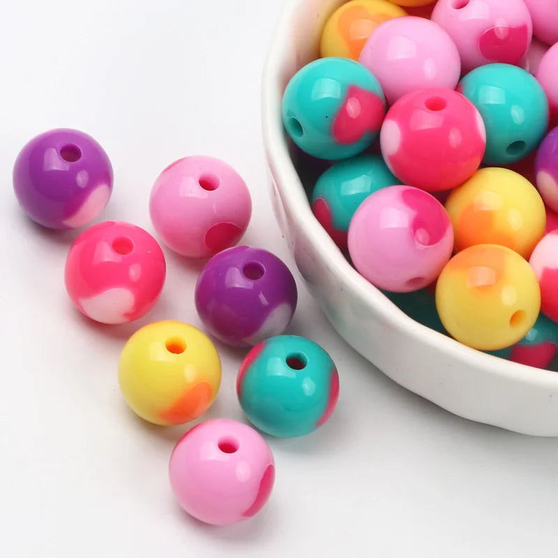 Colorful Beads Heart Pattern Round Balls 12mm Acrylic Beads DIY Jewelry