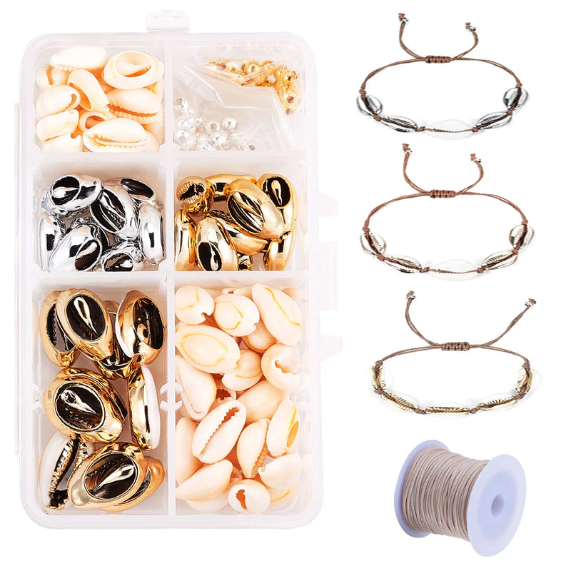 DIY Jewelry Kit Cowrie Shell Beads Iron Spacer Beads Waxed Polyester Cords