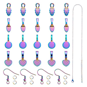 Rainbow Jewelry Making Kit: Pad Bails, Jump Rings, Chain Necklace, Earring Hook