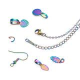 Rainbow Jewelry Making Kit: Pad Bails, Jump Rings, Chain Necklace, Earring Hook