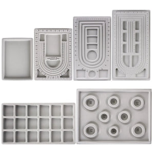 Gray Flocked Bead Board Bracelet Necklace Organizer Tray