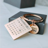 Personalized Calendar Keychain Hand Carved Keyring Gift