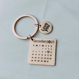 Personalized Calendar Keychain Hand Carved Keyring Gift