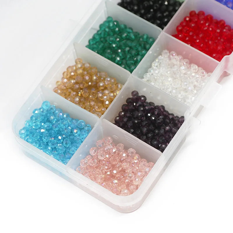 DIY Kit Set Box 3mm 2000pcs Faceted Round Crystal Glass Beads for Jewelry Making