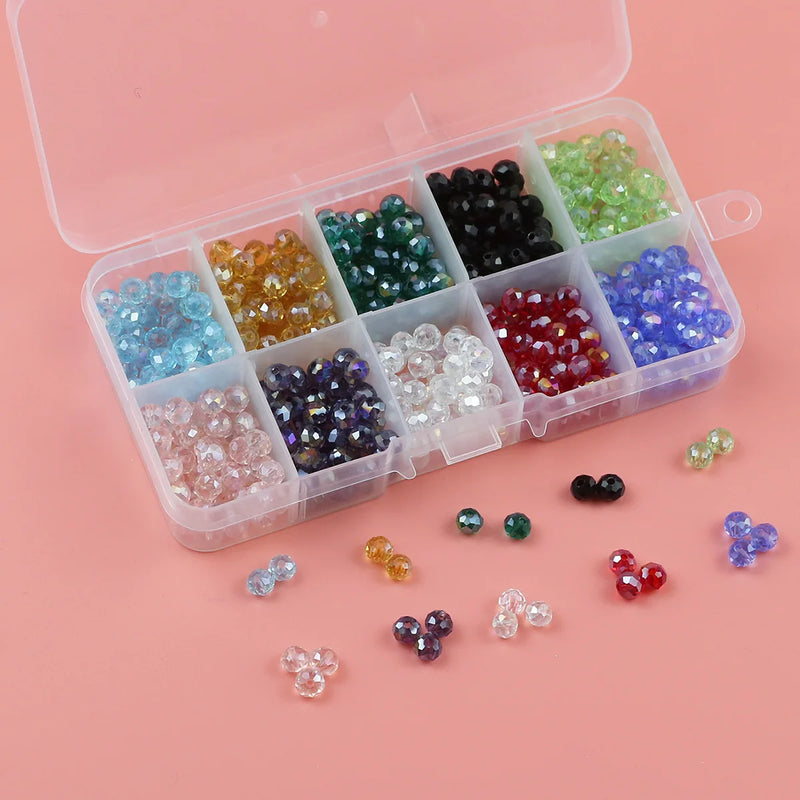 Faceted Flat Round Crystal Glass Beads DIY Kit Set