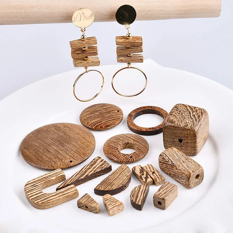 DIY Korea Retro Earrings Ear Clip Wood Jewelry Geometric Coffee