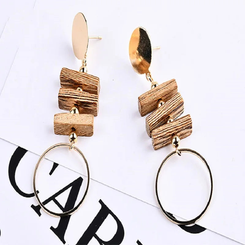 DIY Korea Retro Earrings Ear Clip Wood Jewelry Geometric Coffee