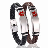 DIY Medical Alert ID Bracelet Leather Wristband SOS Bangle