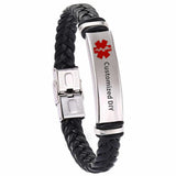 DIY Medical Alert ID Bracelet Leather Wristband SOS Bangle