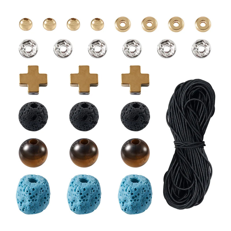 Men Gemstone Bracelet DIY Kit Natural & Synthetic Stones Elastic Thread