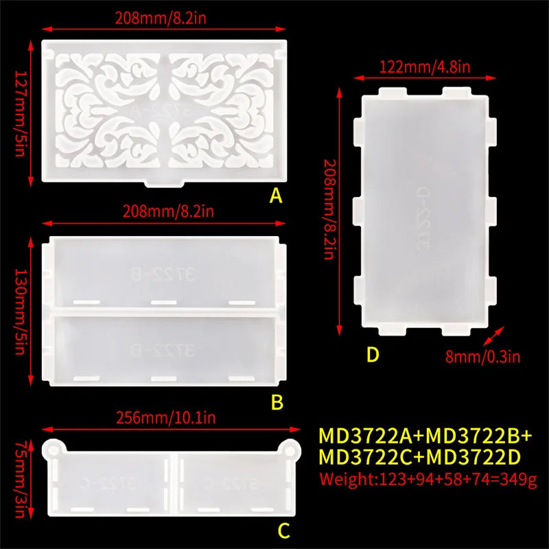 Square Flip-top Collection Box Resin Silicone Mold