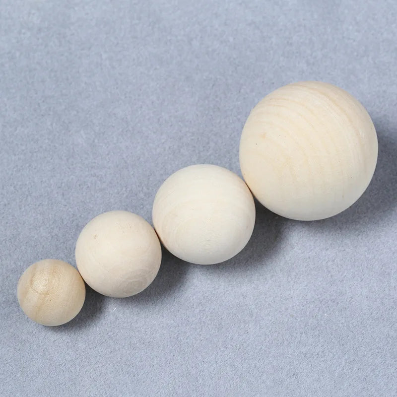 DIY Multi-size Natural Solid Wooden Beads Round Balls Crafts Accessory