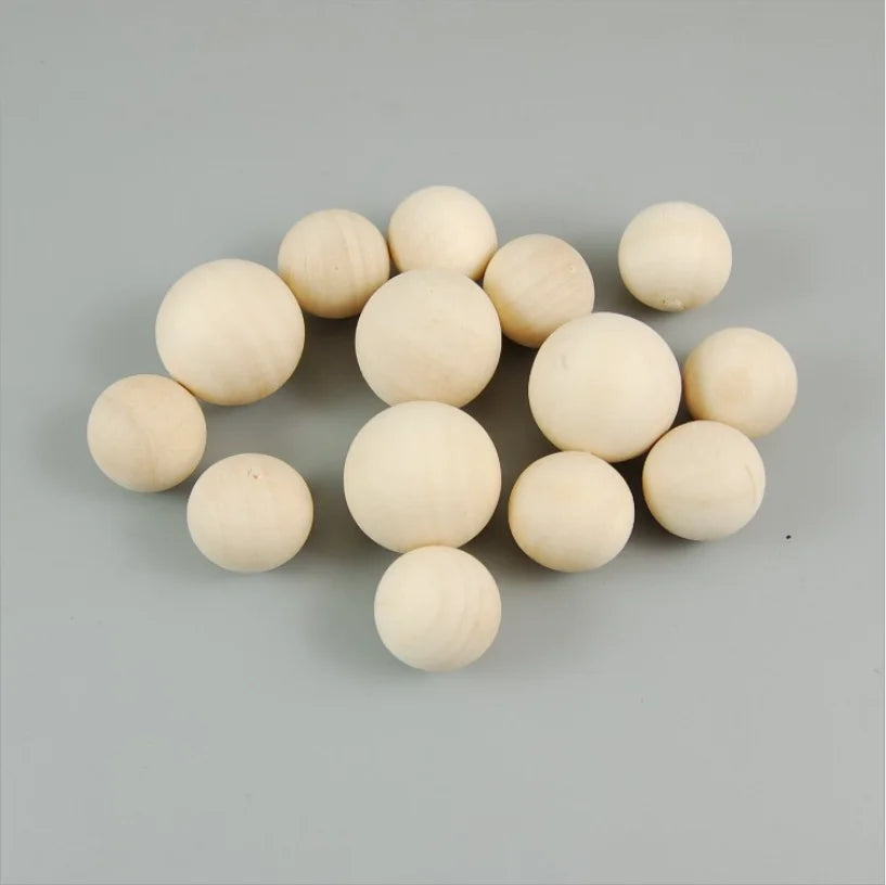 DIY Multi-size Natural Solid Wooden Beads Round Balls Crafts Accessory