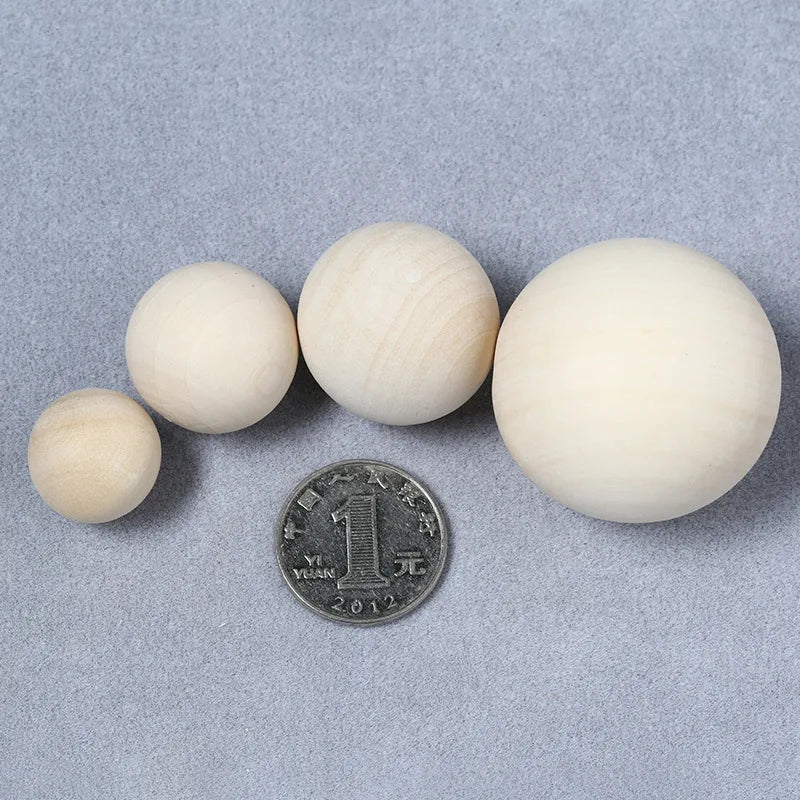 DIY Multi-size Natural Solid Wooden Beads Round Balls Crafts Accessory