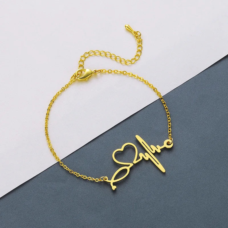 Personalized Stainless Steel Name Bracelet with Heart Charm