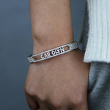 Silver CZ Initial Letter Slider Charm Bangle