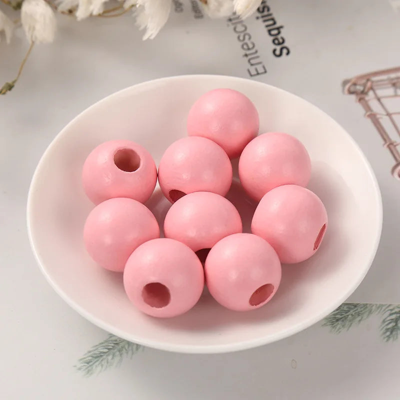 DIY 20mm Round Wooden Beads Crafts Colorful Big Hole for Kid's Jewelry