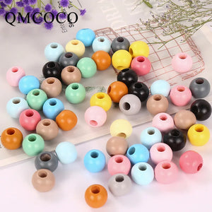 DIY 20mm Round Wooden Beads Crafts Colorful Big Hole for Kid's Jewelry