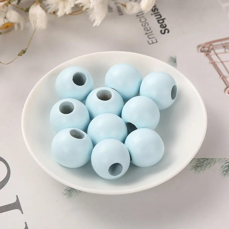 DIY 20mm Round Wooden Beads Crafts Colorful Big Hole for Kid's Jewelry