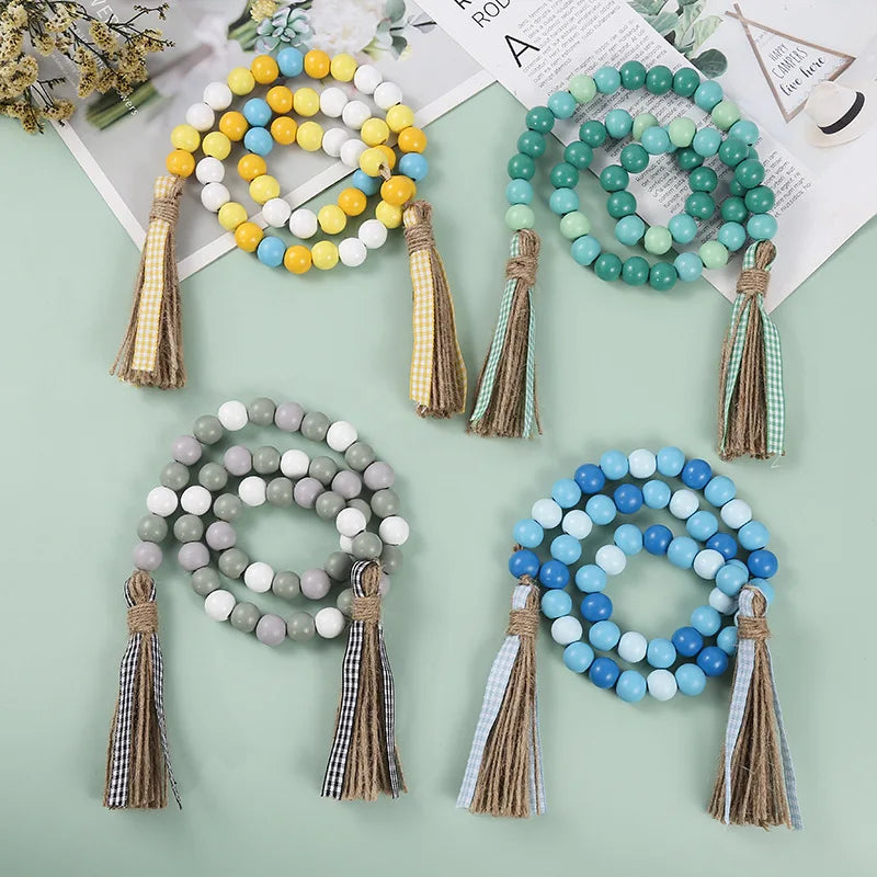 DIY Colorful Beads String Hemp Rope & Wooden Bead Garland