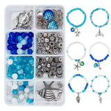 Ocean Theme Bracelet Making Kit Glass Beads Metal Pendants Elastic Thread