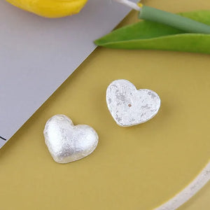 Heart Patch Ear Stud Earrings Pleated Dull Polish Cotton Resin Accessory