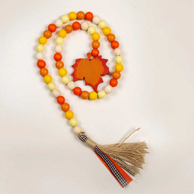 DIY Colorful Wooden Beads Garland Maple Leaf String Tassels Home Decor