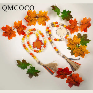DIY Colorful Wooden Beads Garland Maple Leaf String Tassels Home Decor