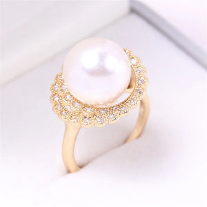 DIY Pearl Accessories Empty Tray Copper Plated 18K Double Garland Pearl Ring