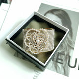 Women's Crystal Camellia Arm Cuff Bracelet with Pearl Flower Charm