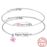 Pink Enamel Baby Clover Heart Bracelets 925 Sterling Silver Charm Bracelets