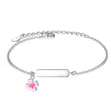 Pink Enamel Baby Clover Heart Bracelets 925 Sterling Silver Charm Bracelets