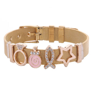 Pink Snails Steel Bracelet Set Crystal Crown Charm Jewelry Gift
