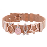 Pink Snails Steel Bracelet Set Crystal Crown Charm Jewelry Gift