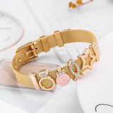 Pink Snails Steel Bracelet Set Crystal Crown Charm Jewelry Gift