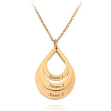 Personalized Stainless Steel Water Drop Necklace with 3 Names Engraved