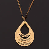 Personalized Stainless Steel Water Drop Necklace with 3 Names Engraved