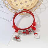 Santa Claus Beads Red Leather Charm Bracelet with Snowman Pendants