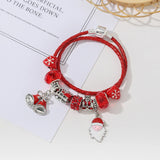 Santa Claus Beads Red Leather Charm Bracelet with Snowman Pendants