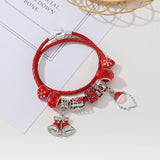 Santa Claus Beads Red Leather Charm Bracelet with Snowman Pendants
