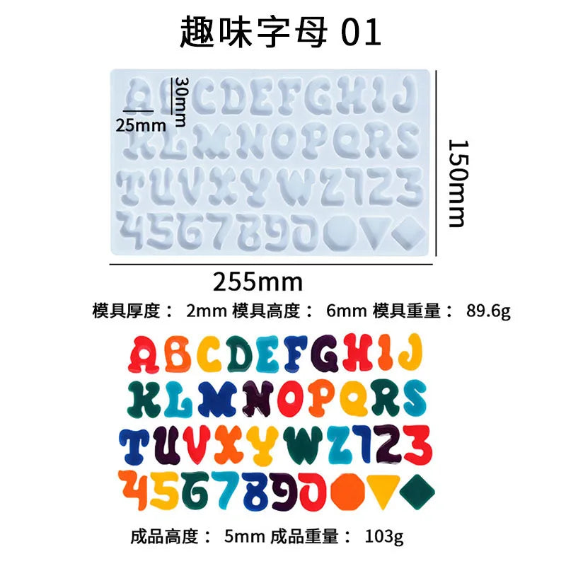DIY Alphanumeric Silicone Epoxy Resin Mold English Letters Crafts