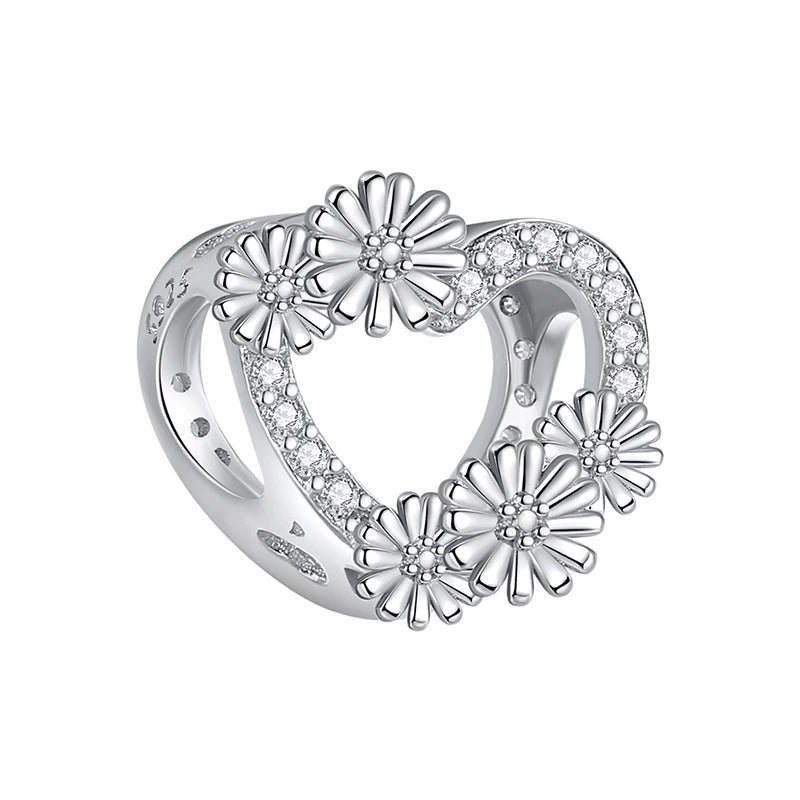 925 Sterling Silver Love Dangle Charm Crystal Heart Bead
